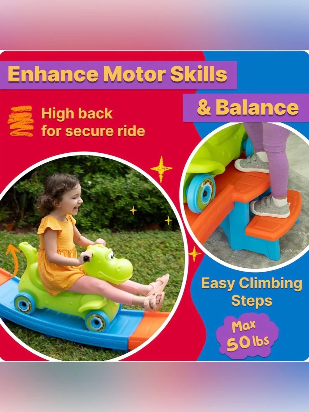 Step2 Kids Dino Dash Up-&-Down Roller Coaster Ride-On Toy. Ages 2-5 Yrs Old. NWT